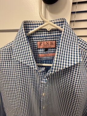 Thomas Pink Blue and White Gingham Dress Shirt